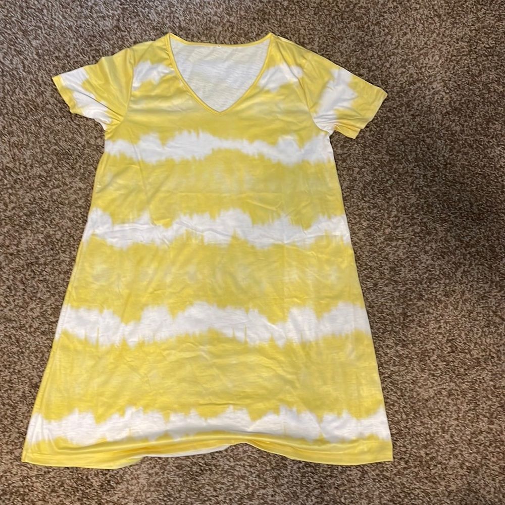 Yellow and White Tie Dye Tshirt Dress